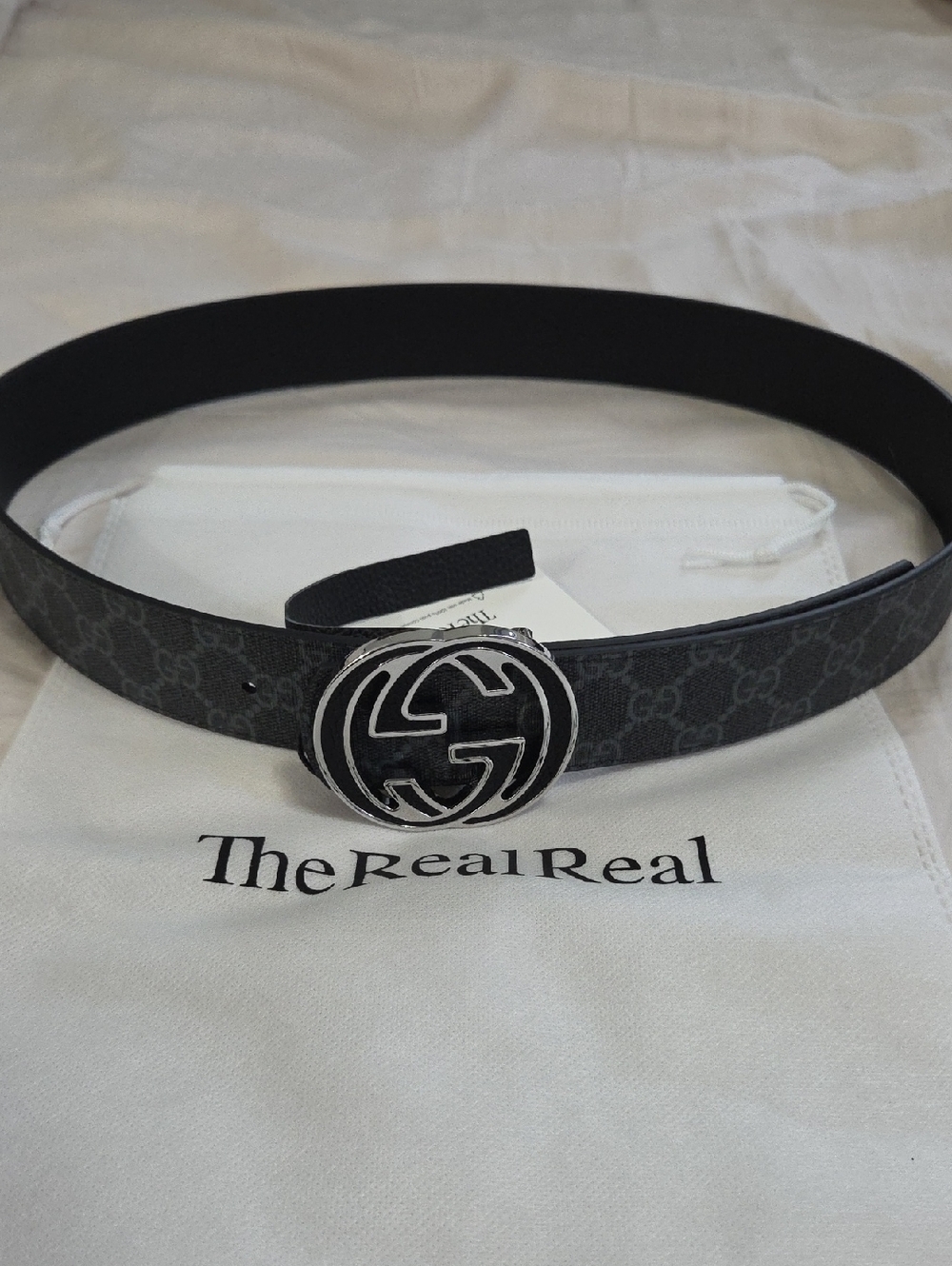 Gucci Reversible Black Leather Monogram Belt GG 95cm - Picture 8 of 16